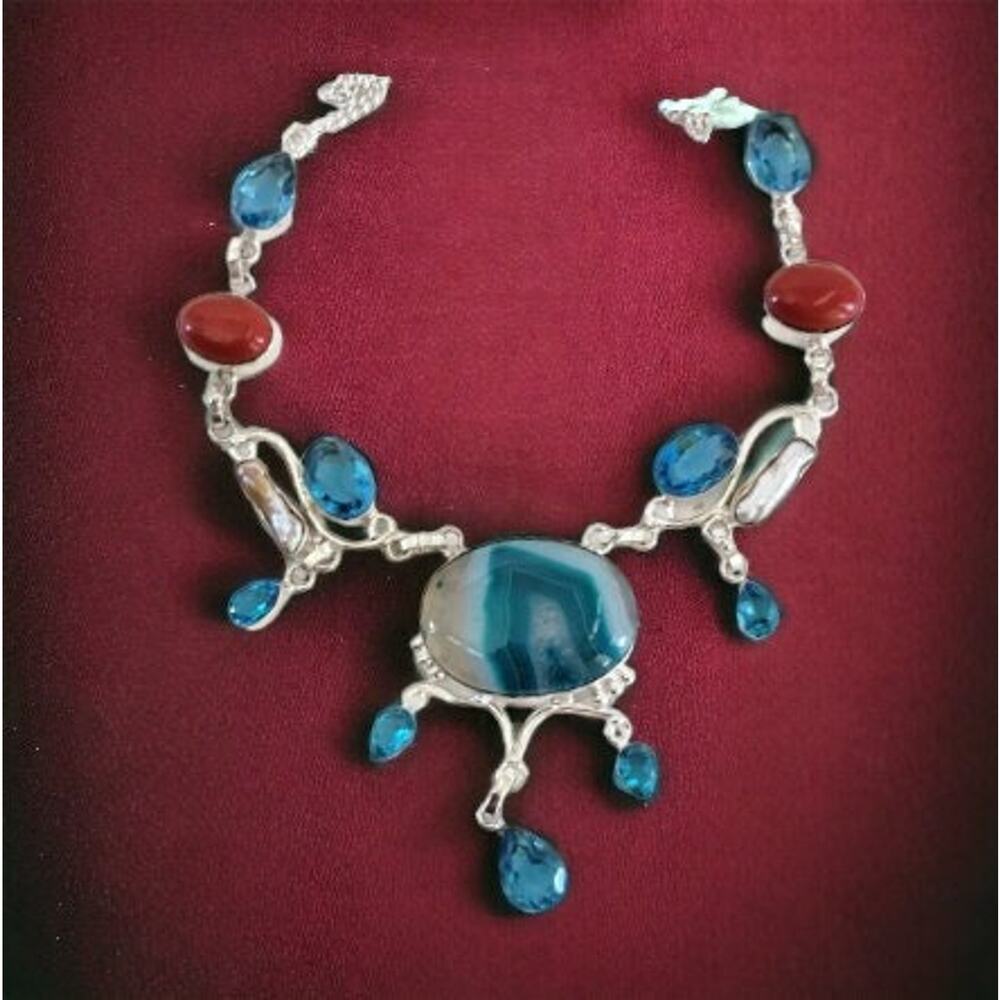 Artisan Necklace with Mother of Pearl & Agate - Ocean Inspired